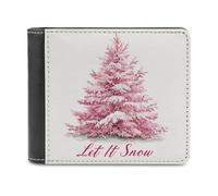 Jubonexis Pink Christmas Tree Let It Snow Soft PU Leather Bifold Wallet, Coin Purse Credit Pass Case, Durable Card-Holder Slim Billfold for Men Woman Money Storage