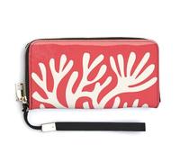 Jubonexis Pink Coral Shapes PU Leather Clutch Long Bifold Wallet, Coin Purse Credit Pass Case, Durable Card-Holder Money Storage for Women Men