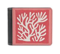 Jubonexis Pink Coral Shapes Soft PU Leather Bifold Wallet, Coin Purse Credit Pass Case, Durable Card-Holder Slim Billfold for Men Woman Money Storage