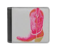 Jubonexis Pink Cowboy Boot Soft PU Leather Bifold Wallet, Coin Purse Credit Pass Case, Durable Card-Holder Slim Billfold for Men Woman Money Storage