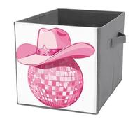 Jubonexis Pink Cowgirl Hat on Disco Ball Cube Storage Bins Storage Cubes Foldable Decorative Fabric Storage Baskets Home Organizers with Handles for Shelves,Closet, 27x27 CM