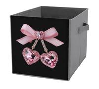 Jubonexis Pink Crystal Ribbon Heart Diamond Bow Cube Storage Bins Storage Cubes Foldable Decorative Fabric Storage Baskets Home Organizers with Handles for Shelves,Closet, 27x27 CM