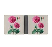 Jubonexis Pink Dahlia Flowers Watercolor Botanical Soft PU Leather Bifold Wallet, Coin Purse Credit Pass Case, Durable Card-Holder Slim Billfold for Men Woman Money Storage