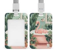 Jubonexis Pink Flamingo Relaxing in A Bubble Bath ID Badge Holder Retractable Clip Card Holder Card Protector Name Badge Name Tag for Work Office Doctor Nurse