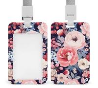Jubonexis Pink Floral Pattern Flower ID Badge Holder Retractable Clip Card Holder Card Protector Name Badge Name Tag for Work Office Doctor Nurse