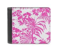 Jubonexis Pink Flower and Palm Leaves Soft PU Leather Bifold Wallet, Coin Purse Credit Pass Case, Durable Card-Holder Slim Billfold for Men Woman Money Storage