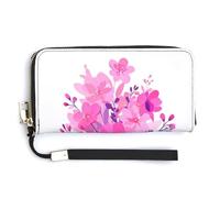 Jubonexis Pink Flower Bouquet Minimalist PU Leather Clutch Long Bifold Wallet, Coin Purse Credit Pass Case, Durable Card-Holder Money Storage for Women Men