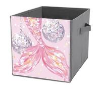 Jubonexis Pink Flowing Tails And Disco Ball Cube Storage Bins Storage Cubes Foldable Decorative Fabric Storage Baskets Home Organizers with Handles for Shelves,Closet, 27x27 CM