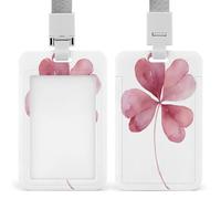Jubonexis Pink Four-Leaf Clover Watercolor ID Badge Holder Retractable Clip Card Holder Card Protector Name Badge Name Tag for Work Office Doctor Nurse
