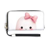 Jubonexis Pink Ghost Holding A Pumpkin PU Leather Clutch Long Bifold Wallet, Coin Purse Credit Pass Case, Durable Card-Holder Money Storage for Women Men