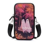 Jubonexis Pink Ghosts on Old Wooden Swing Crossbody Mobile Phone Bag Smartphone Bag With Adjustable Strap