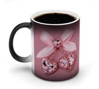 Jubonexis Pink Heart Diamond Crystal Ribbon Bow Color Changing Mugs Heat Changing Ceramic Coffee Mug Novelty Funny Tea Water Cup 11OZ