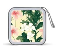 Jubonexis Pink Hibiscus White Orchids CD Case DVD Storage Case Portable for Car Home Travel