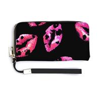 Jubonexis Pink Leopard Lipstick Kiss Mark PU Leather Clutch Long Bifold Wallet, Coin Purse Credit Pass Case, Durable Card-Holder Money Storage for Women Men