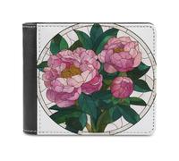 Jubonexis Pink Peonies Soft PU Leather Bifold Wallet, Coin Purse Credit Pass Case, Durable Card-Holder Slim Billfold for Men Woman Money Storage