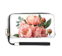 Jubonexis Pink Peony Bouquet Tied with A Satin Bow PU Leather Clutch Long Bifold Wallet, Coin Purse Credit Pass Case, Durable Card-Holder Money Storage for Women Men