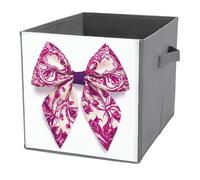 Jubonexis Pink Purple Coquette Bow Christmas Ornament Pattern Cube Storage Bins Storage Cubes Foldable Decorative Fabric Storage Baskets Home Organizers with Handles for Shelves,Closet, 27x27 CM