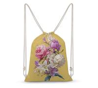 Jubonexis Pink Purple Peonies White Lilies on Yellow Drawstring Backpack Canvas String Bag Lightweight Sports Gym Bag for Men Women