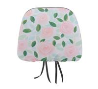 Jubonexis Pink Rose Light Mint Leaves Printed Car Headrest Cover,2 Pieces, Elastic Comfort Head Rest Cover for Women Men, Universal Fits Most Cars Van SUV Truck, Car Interior Decor Accessories