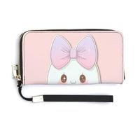 Jubonexis Pink Satin Bow Ghost Coquette Aesthetic PU Leather Clutch Long Bifold Wallet, Coin Purse Credit Pass Case, Durable Card-Holder Money Storage for Women Men