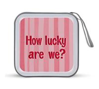 Jubonexis Pink-Striped with How Lucky are We CD Case DVD Storage Case Portable for Car Home Travel