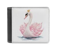Jubonexis Pink Swan with A Tiny Golden Crown Soft PU Leather Bifold Wallet, Coin Purse Credit Pass Case, Durable Card-Holder Slim Billfold for Men Woman Money Storage