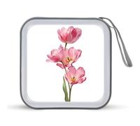 Jubonexis Pink Tulips CD Case DVD Storage Case Portable for Car Home Travel