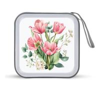 Jubonexis Pink Tulips CD Case DVD Storage Case Portable for Car Home Travel