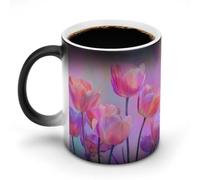 Jubonexis Pink Tulips Flower Color Changing Mugs Heat Changing Ceramic Coffee Mug Novelty Funny Tea Water Cup 11OZ