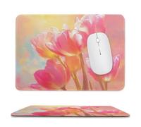 Jubonexis Pink Tulips Mouse Pad, Small Office Computer Mouse Pads for Desk Laptop with Non-Slip Rubber Base Mouse Mat, Gaming Mouse Pads