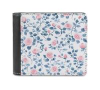 Jubonexis Pink Watercolor Vintage Tiny Rose Pattern Soft PU Leather Bifold Wallet, Coin Purse Credit Pass Case, Durable Card-Holder Slim Billfold for Men Woman Money Storage