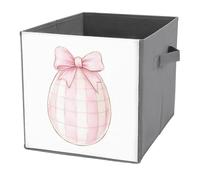 Jubonexis Pink White Checker Pattern Easter Egg with Bow Cube Storage Bins Storage Cubes Foldable Decorative Fabric Storage Baskets Home Organizers with Handles for Shelves,Closet, 27x27 CM