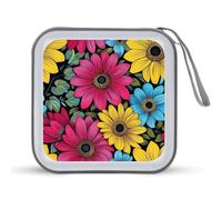 Jubonexis Pink Yellow Turquoise Sunflowers CD Case DVD Storage Case Portable