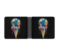 Jubonexis Planet Earth Ice Cream Ball Graffiti Soft PU Leather Bifold Wallet, Coin Purse Credit Pass Case, Durable Card-Holder Slim Billfold for Men Woman Money Storage