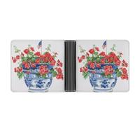 Jubonexis Planter with Red Flower Small American Flag Soft PU Leather Bifold Wallet, Coin Purse Credit Pass Case, Durable Card-Holder Slim Billfold for Men Woman Money Storage