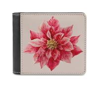 Jubonexis Poinsettia Flower Rich Golden Center Soft PU Leather Bifold Wallet, Coin Purse Credit Pass Case, Durable Card-Holder Slim Billfold for Men Woman Money Storage