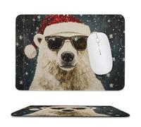 Jubonexis Polar Bear Wearing Glasses with Falling Snow Mouse Pad, Small Office Computer Mouse Pads for Desk Laptop with Non-Slip Rubber Base Mouse Mat, Gaming Mouse Pads