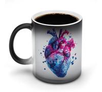 Jubonexis Polygonal Hexagon Art of Heart Color Changing Mugs Heat Changing Ceramic Coffee Mug Novelty Funny Tea Water Cup 11OZ