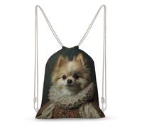 Jubonexis Pomeranian Dog Dressed As An English Queen Drawstring Backpack Canvas String Bag Lightweight Sports Gym Bag for Men Women