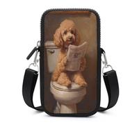 Jubonexis Poodle Reading on Toilet Seat Crossbody Mobile Phone Bag Smartphone Bag With Adjustable Strap