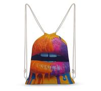 Jubonexis Pop Art Lips with Paint Dripping Orange Purple Drawstring Backpack Canvas String Bag Lightweight Sports Gym Bag for Men Women