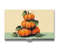 Jubonexis Pop Art Pumpkin Stack Orange Business Card Holder, Pocket Slim Metal Business Card Case for Women Men