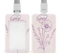 Jubonexis Poppy Flower Simple ID Badge Holder Retractable Clip Card Holder Card Protector Name Badge Name Tag for Work Office Doctor Nurse