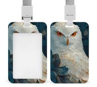 Jubonexis Portrait of A Snow Owl ID Badge Holder Retractable Clip Card Holder Card Protector Name Badge Name Tag for Work Office Doctor Nurse