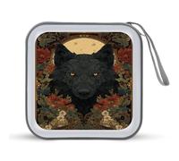 Jubonexis Powerful Black Wolf's Face CD Case DVD Storage Case Portable for Car Home Travel