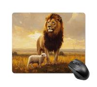 Jubonexis Powerful Male Lion Standing with A Little Lamb Mouse Pad, Small Office Computer Mouse Pads for Desk Laptop with Non-Slip Rubber Base Mouse Mat, Gaming Mouse Pads