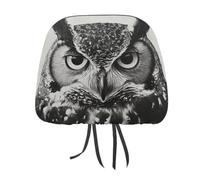 Jubonexis Powerful Owl in Black White Printed Car Headrest Cover,2 Pieces, Elastic Comfort Head Rest Cover for Women Men, Universal Fits Most Cars Van SUV Truck, Car Interior Decor Accessories