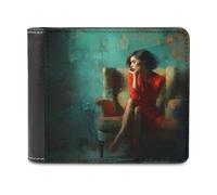 Jubonexis Pretty Woman Sitting in A Chair Soft PU Leather Bifold Wallet, Coin Purse Credit Pass Case, Durable Card-Holder Slim Billfold for Men Woman Money Storage