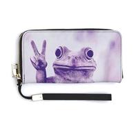 Jubonexis Psychedelic Frog in A Peace Sign PU Leather Clutch Long Bifold Wallet, Coin Purse Credit Pass Case, Durable Card-Holder Money Storage for Women Men