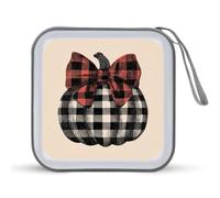 Jubonexis Pumpkin Bow Rustic Red Black Checkered Pattern CD Case DVD Storage Case Portable